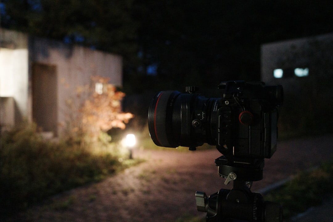 Camera on a tripod positioned for an outdoor live segment